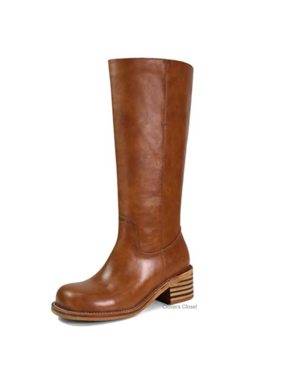 Women's Faux Leather Knee High Square Toe Block Heel Boots Low Heel Pull-On